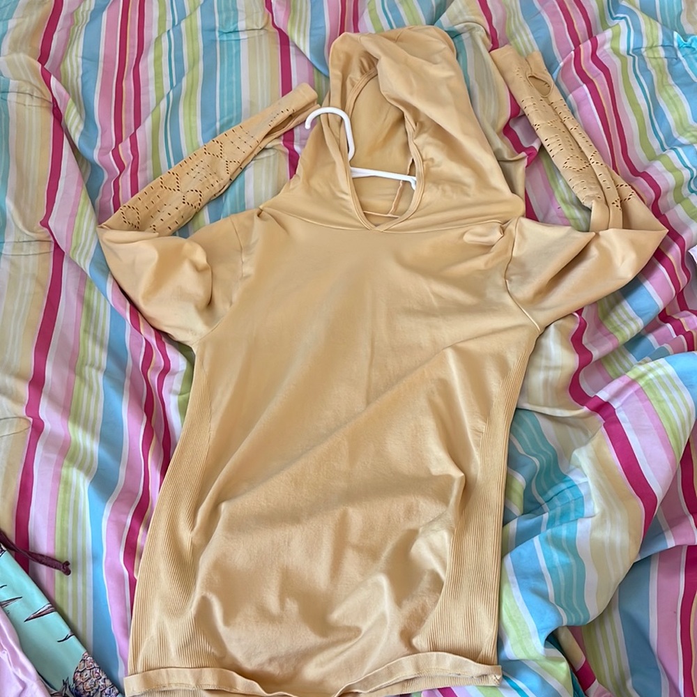 Yellow-orange long sleeve hoodie shirt
